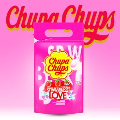   Chupa Chups Strawberry LOVE - epres nyalóka 3 féle változatba (Eper, savanyú eper és eper krém) 25x12g = 300g